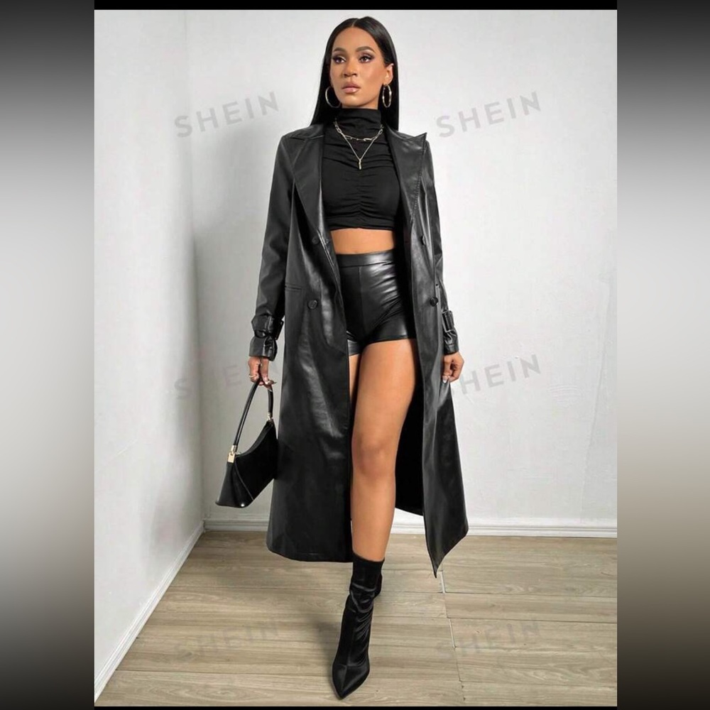Faux leather trench coat